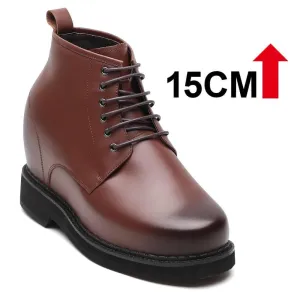 15CM / 5.9 Inches Taller - CMR CHAMARIPA Men Taller Shoes Dark Brown Men's Elevator Shoes Leather Business Casual Shoes