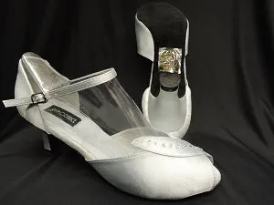 2.38" Charlotte -- Closed Back/Open Toe Ballroom Shoe -- Silver Satin