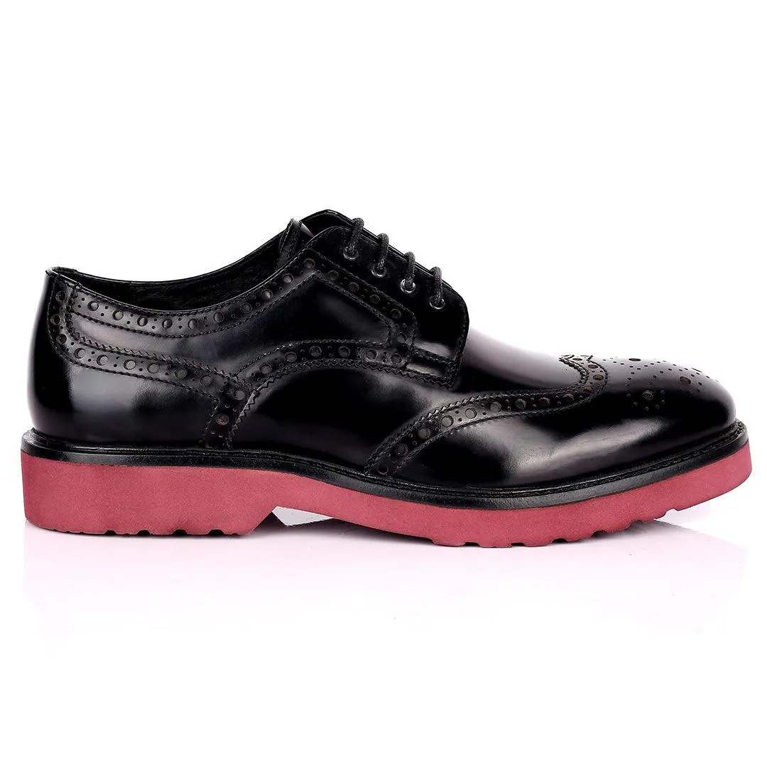 Alb Leather Perforated Designed Formal Shoes - Black