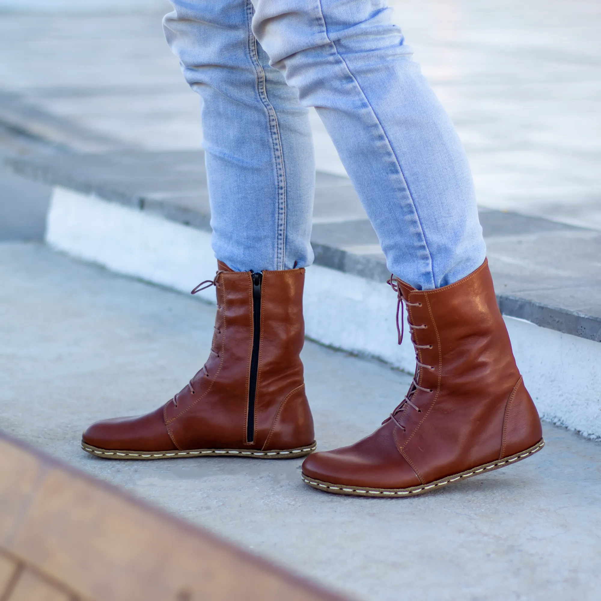 Barefoot Leather Lace-up Tornado Brown Boots for Men