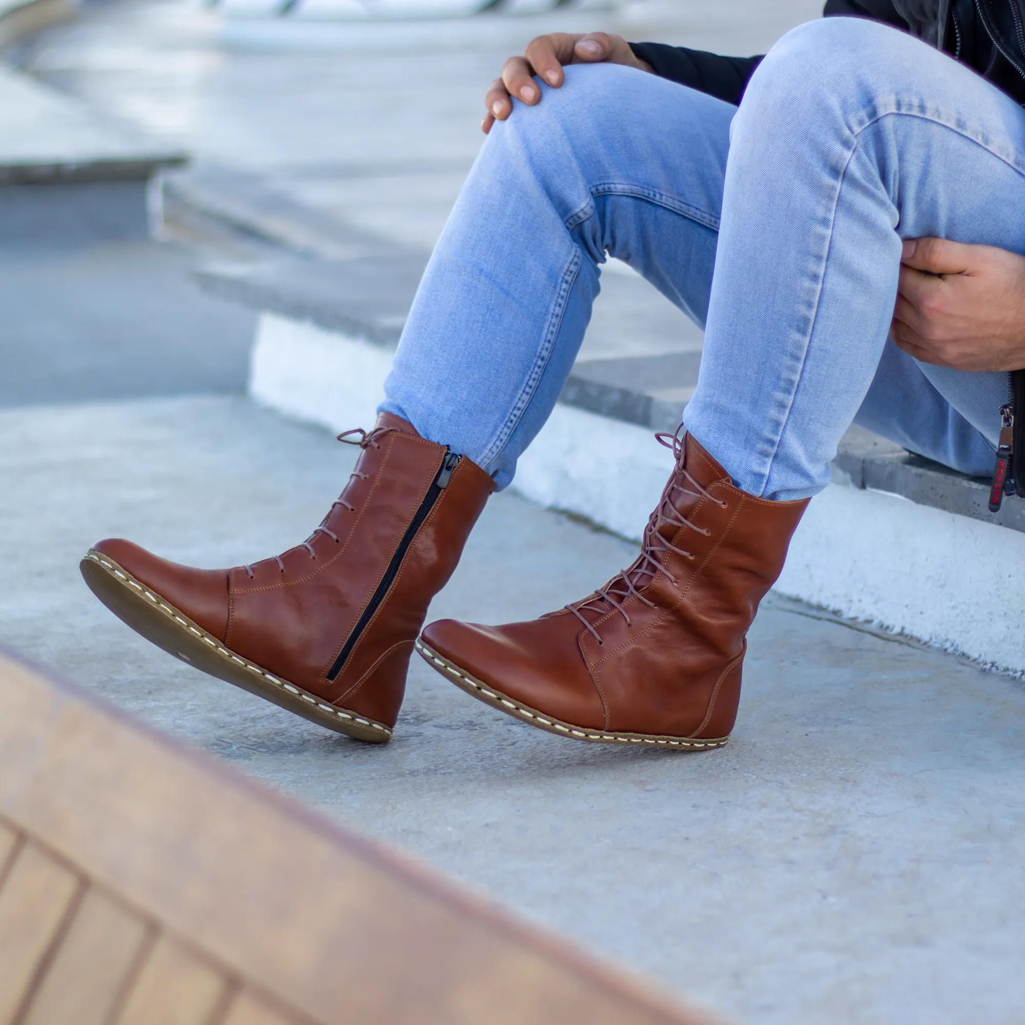 Barefoot Leather Lace-up Tornado Brown Boots for Men