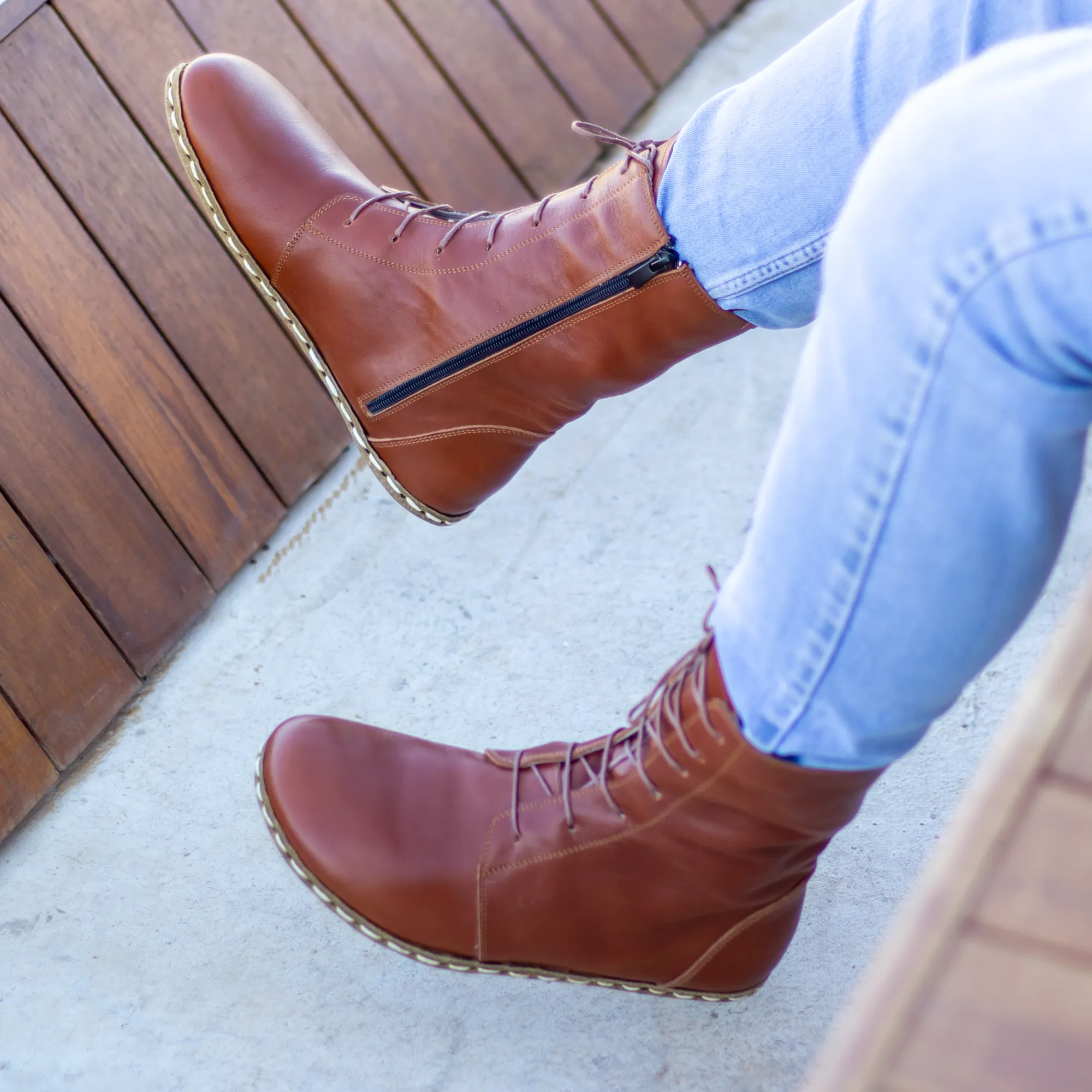 Barefoot Leather Lace-up Tornado Brown Boots for Men