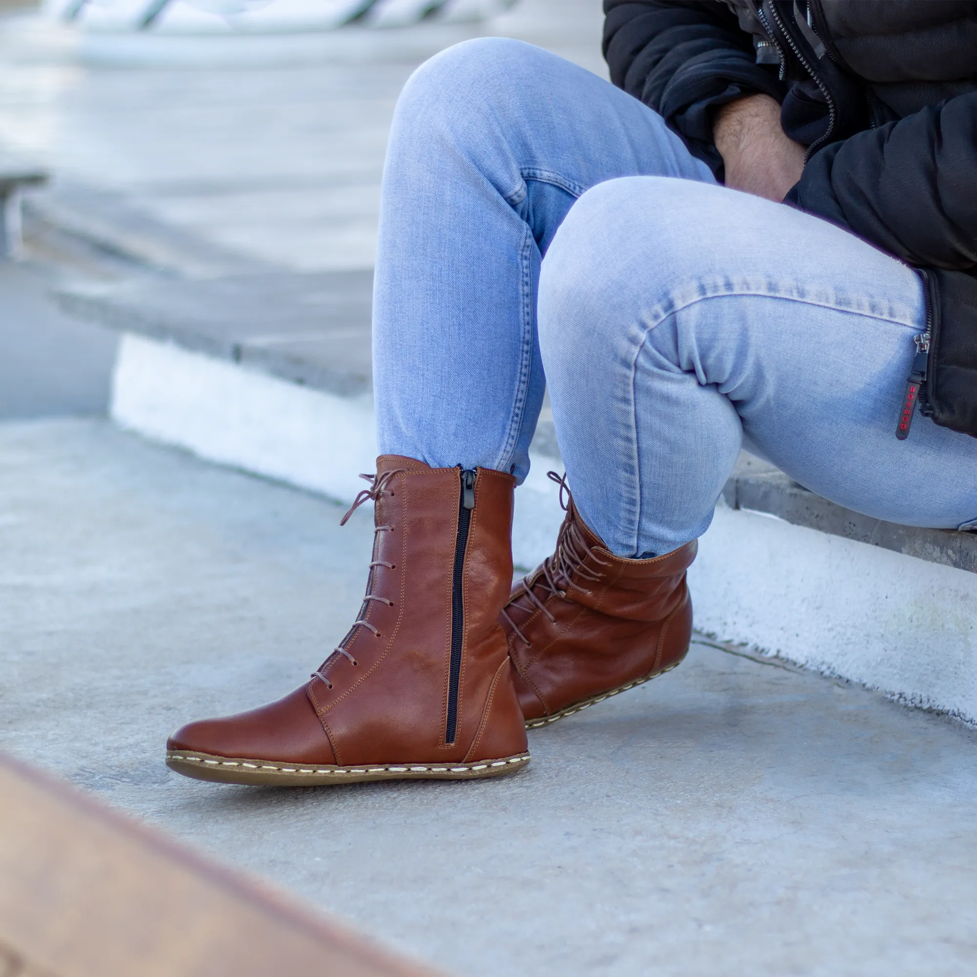 Barefoot Leather Lace-up Tornado Brown Boots for Men