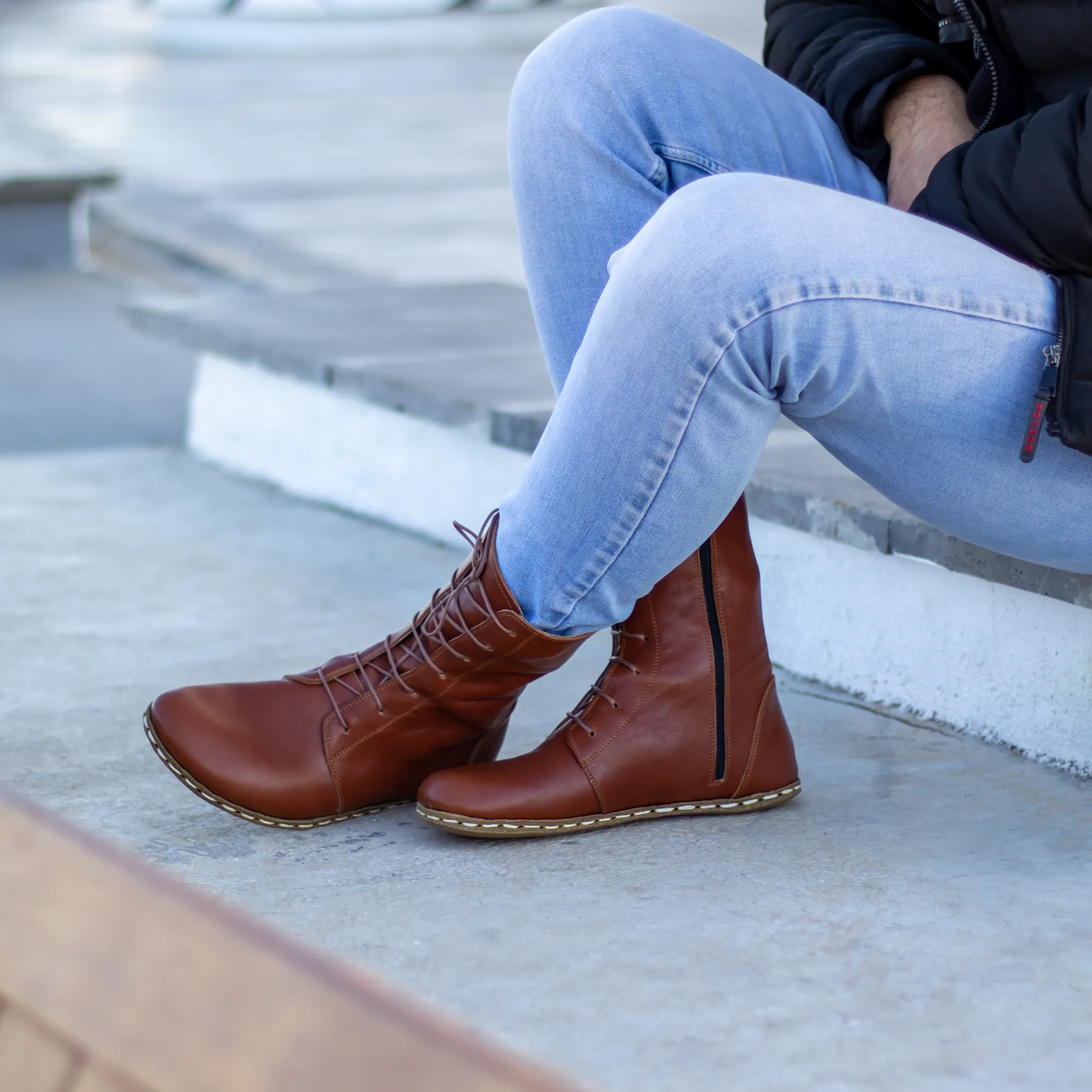 Barefoot Leather Lace-up Tornado Brown Boots for Men