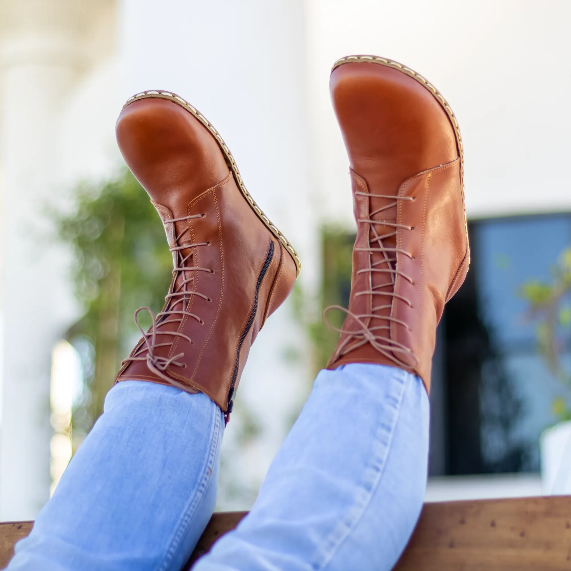 Barefoot Leather Lace-up Tornado Brown Boots for Men