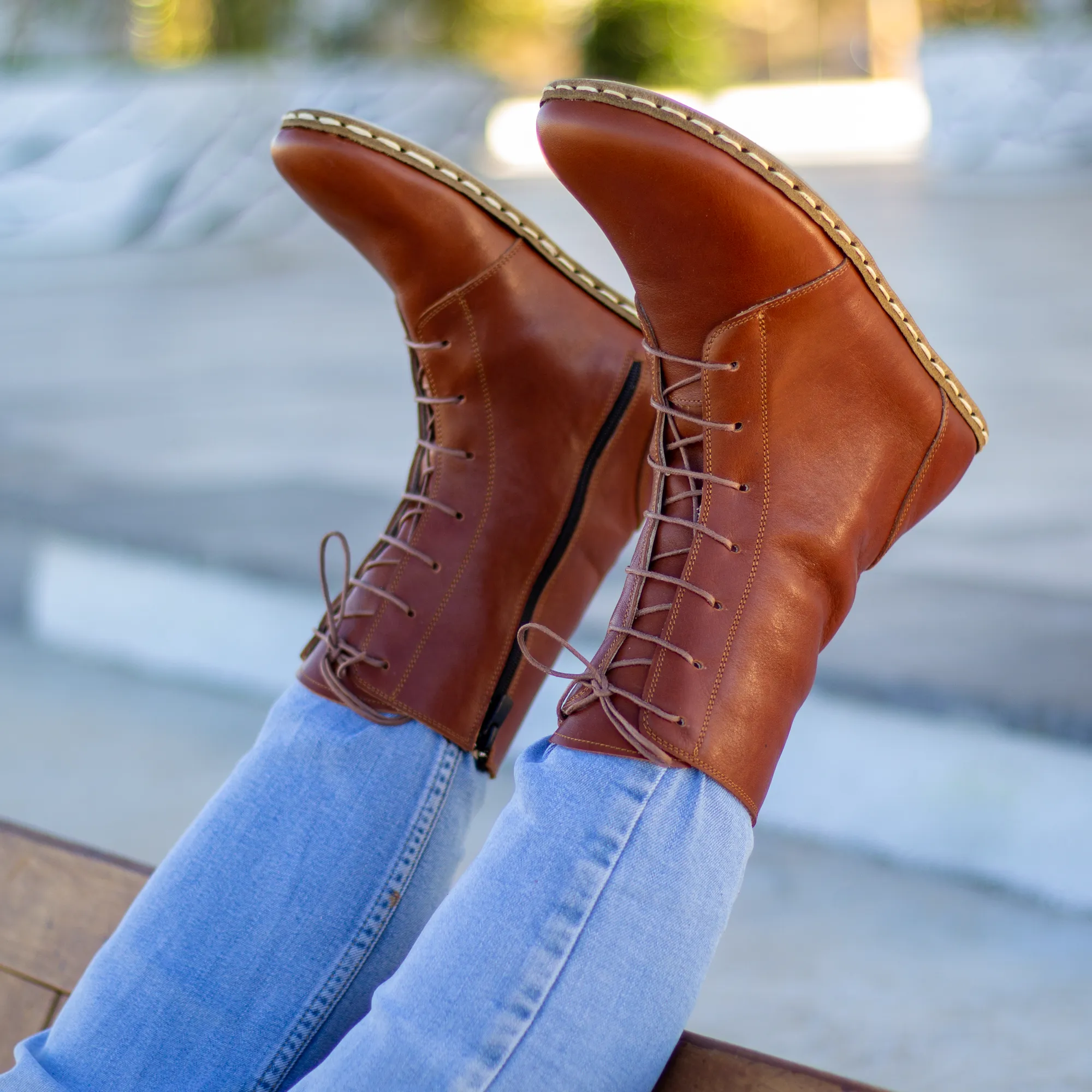 Barefoot Leather Lace-up Tornado Brown Boots for Men