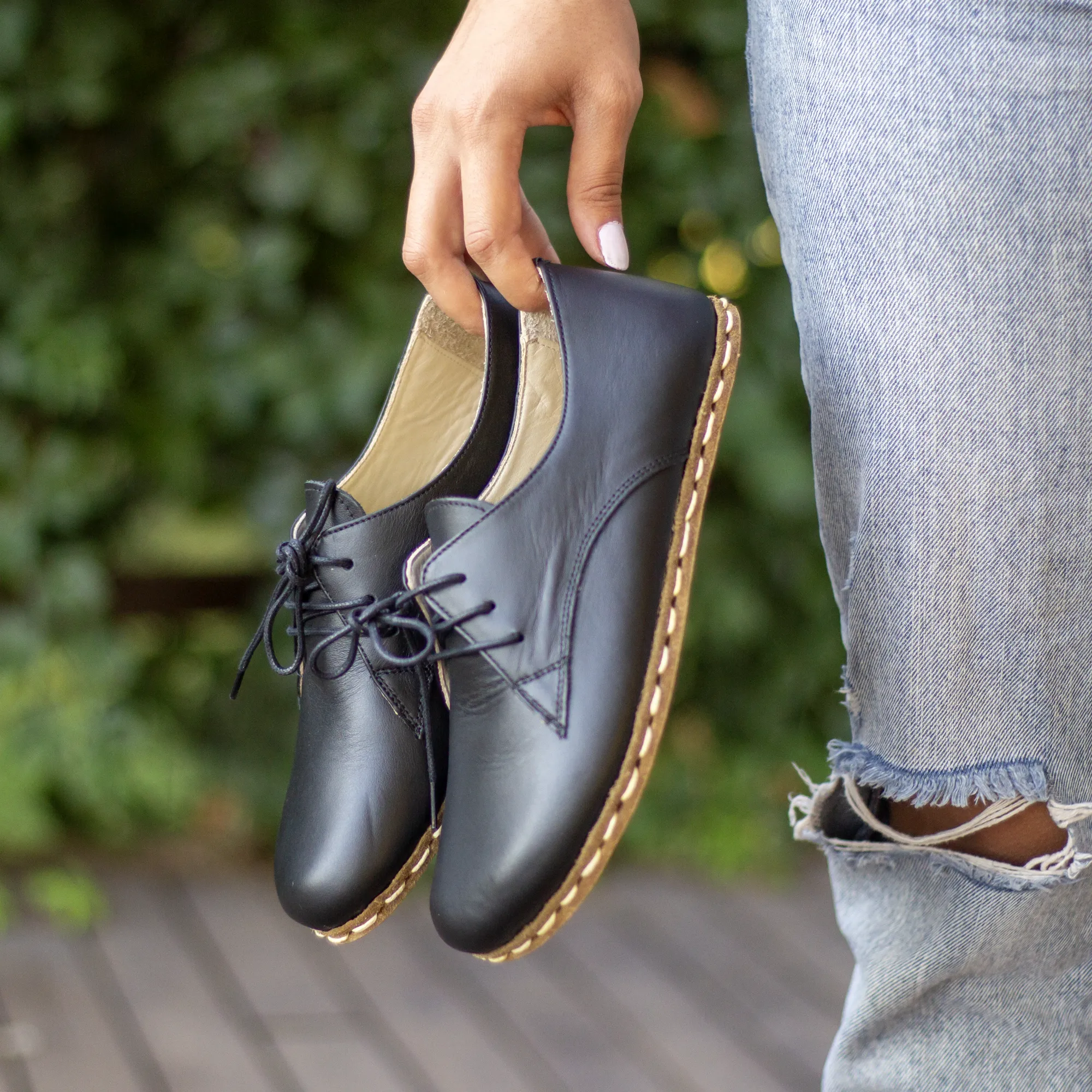 Barefoot Oxford Shoes Women - Laced Navy Blue