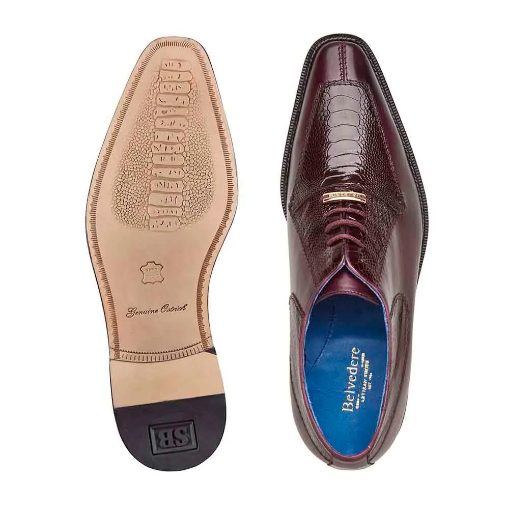 Belvedere Biagio Men's Split-Toe Oxfords Burgundy Ostrich / Calf-Skin Leather Shoes