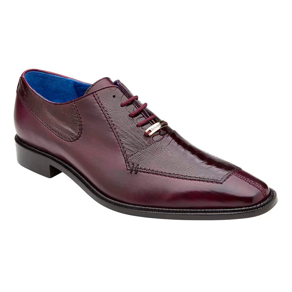 Belvedere Biagio Men's Split-Toe Oxfords Burgundy Ostrich / Calf-Skin Leather Shoes