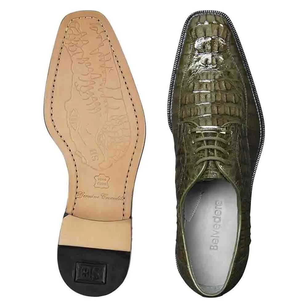 Belvedere Chapo Olive Genuine Hornback Crocodile Men's Dress Shoe