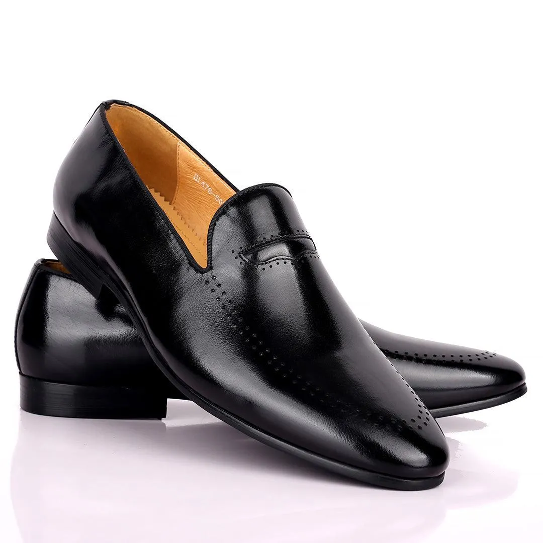 Berlut Side Perforated Formal Men's Shoe- Black