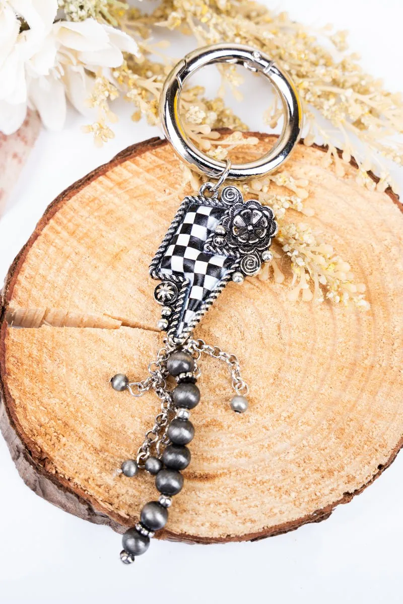 Black Checked Bolt Tassel Boot Charm