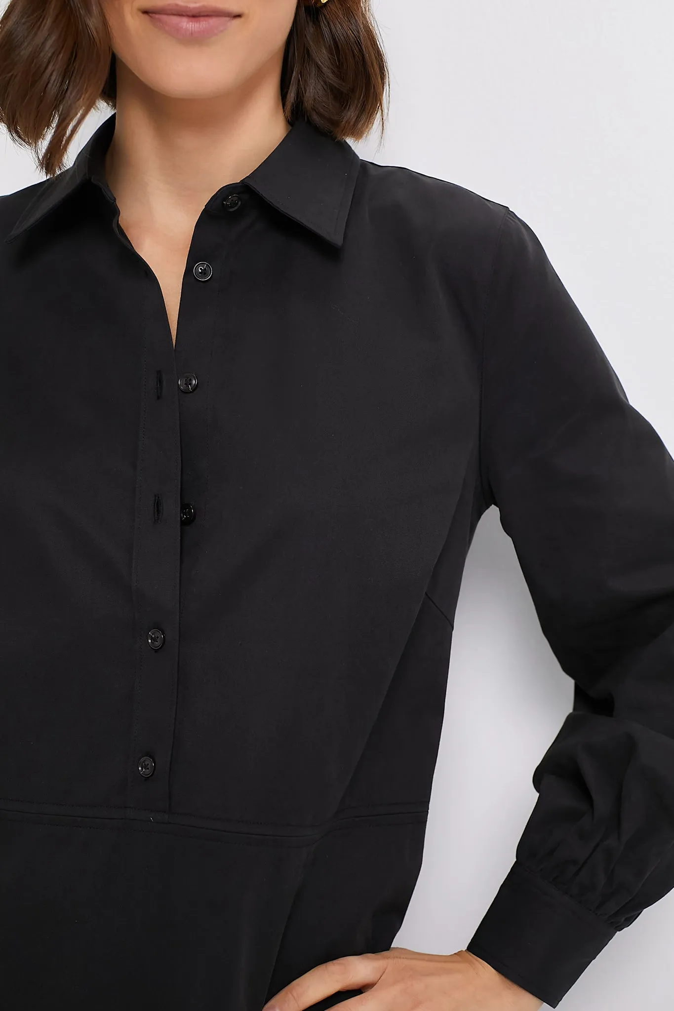 Black Lantern Sleeve Tory Shirt Dress