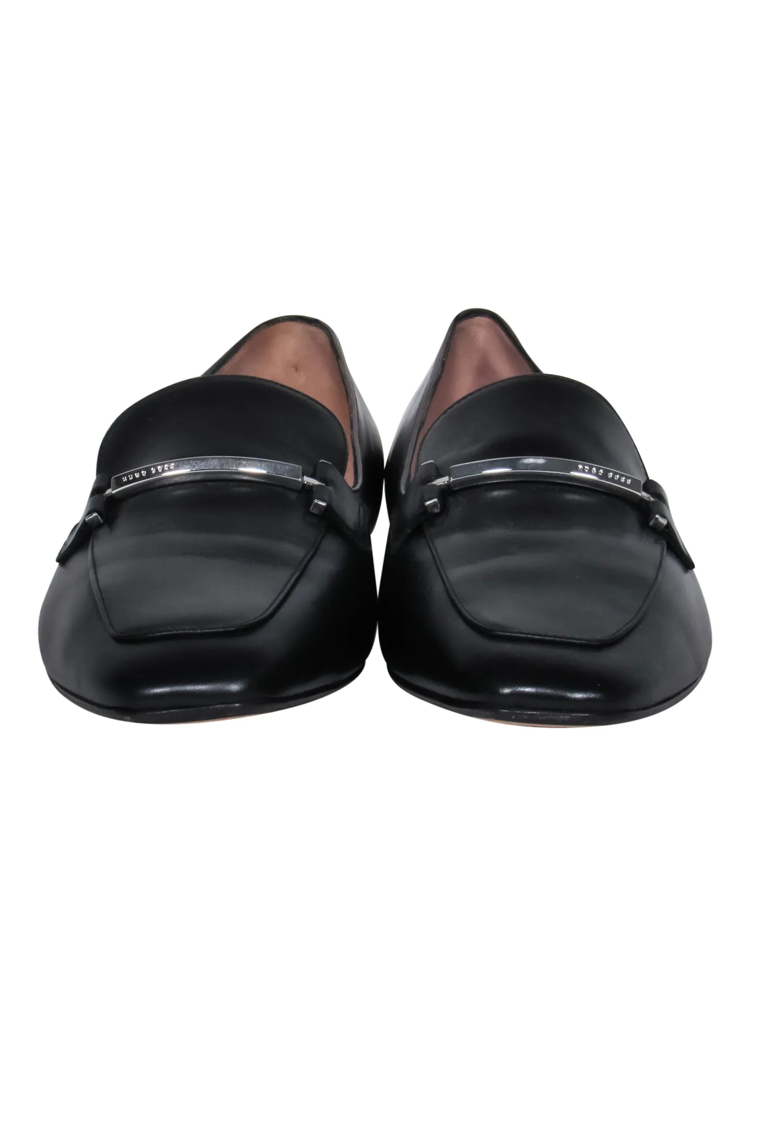 BOSS Hugo Boss - Black Leather Loafer w/ Silver-Toned Bar Sz 11