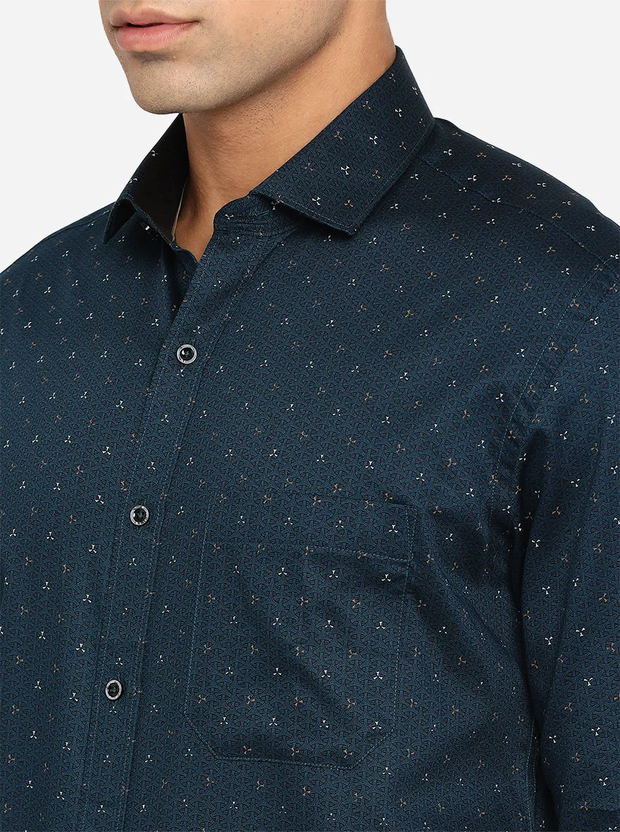 Bottle Green Printed Slim Fit Party Wear Shirt | Greenfibre