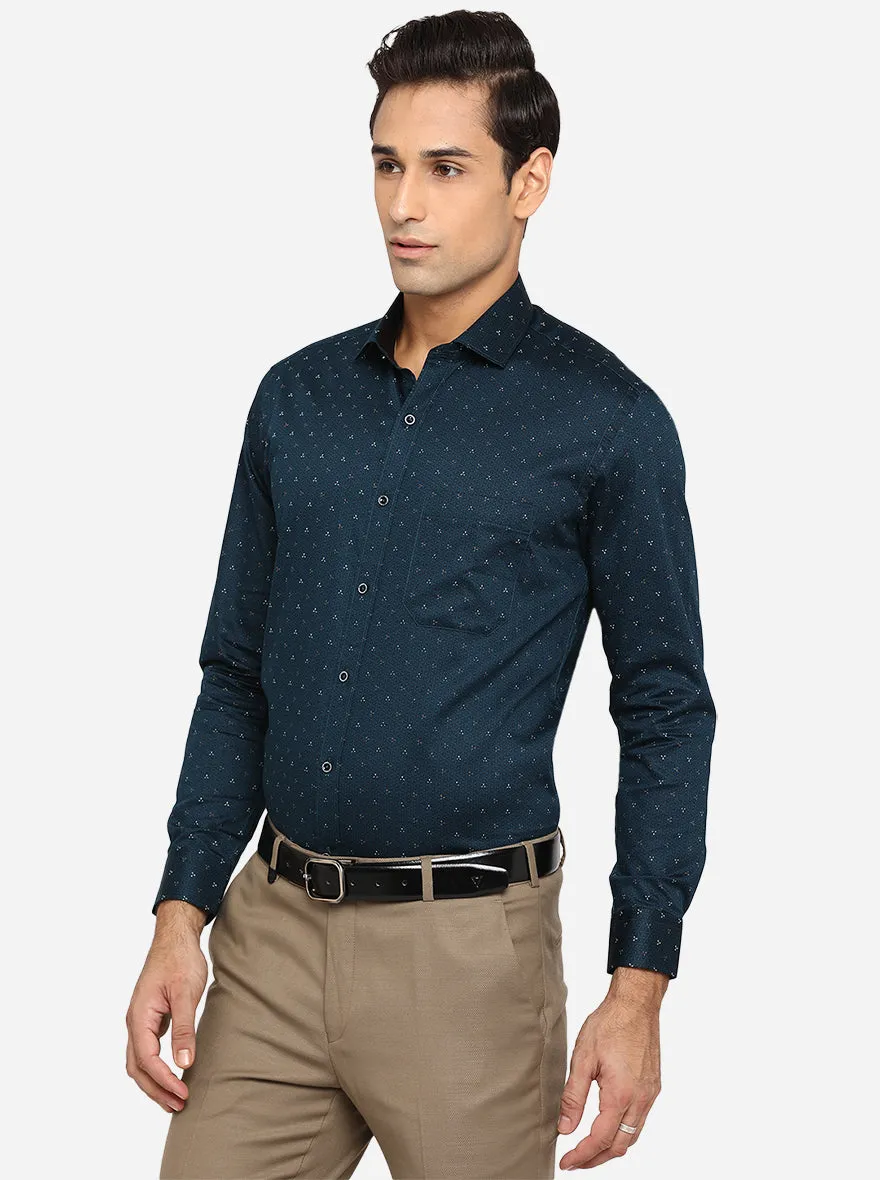 Bottle Green Printed Slim Fit Party Wear Shirt | Greenfibre