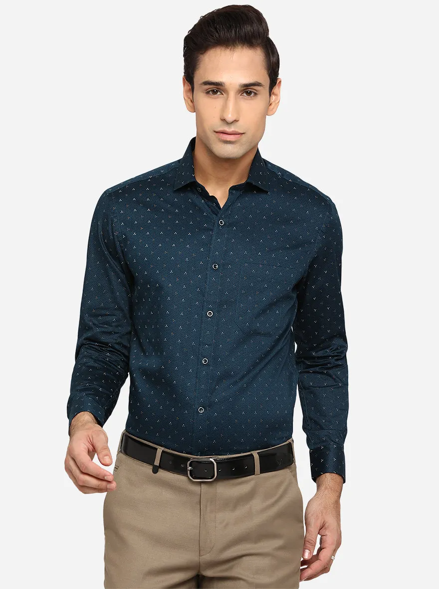 Bottle Green Printed Slim Fit Party Wear Shirt | Greenfibre