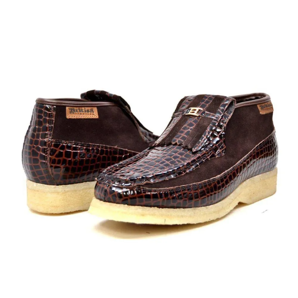 British Walkers Apollo Croc Men's Crocodile Leather and Suede Slip On Crepe Sole