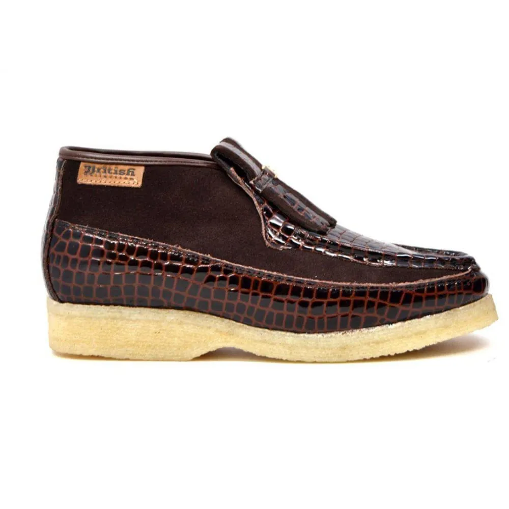 British Walkers Apollo Croc Men's Crocodile Leather and Suede Slip On Crepe Sole