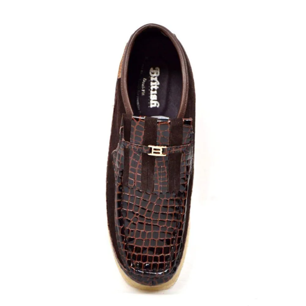 British Walkers Apollo Croc Men's Crocodile Leather and Suede Slip On Crepe Sole