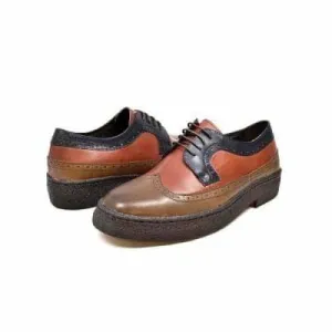 British Walkers Wingtip Men's 3 Tone Brown Rust and Navy Leather Oxfords