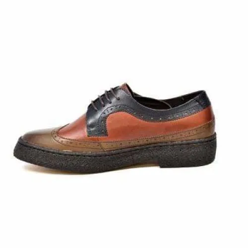 British Walkers Wingtip Men's 3 Tone Brown Rust and Navy Leather Oxfords