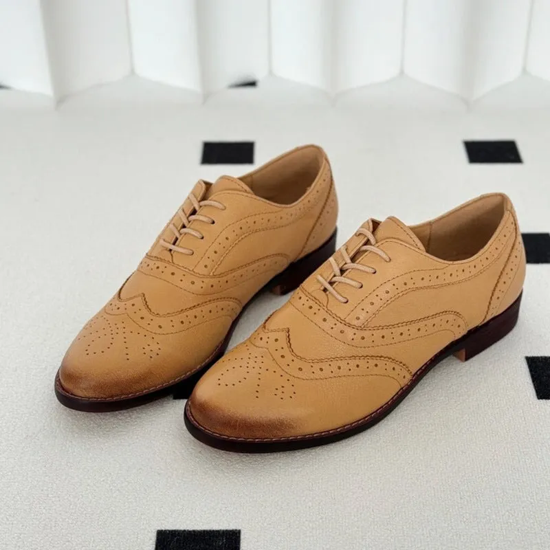 Brogue Oxfords & Tie Shoes For Women Normal Fit Low Heel Brown/Coffee/Beige