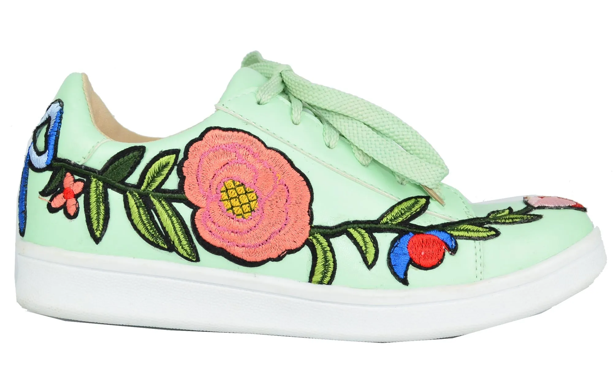 Chase & Chloe Women's Floral Embroidered Platform Fashion Sneakers