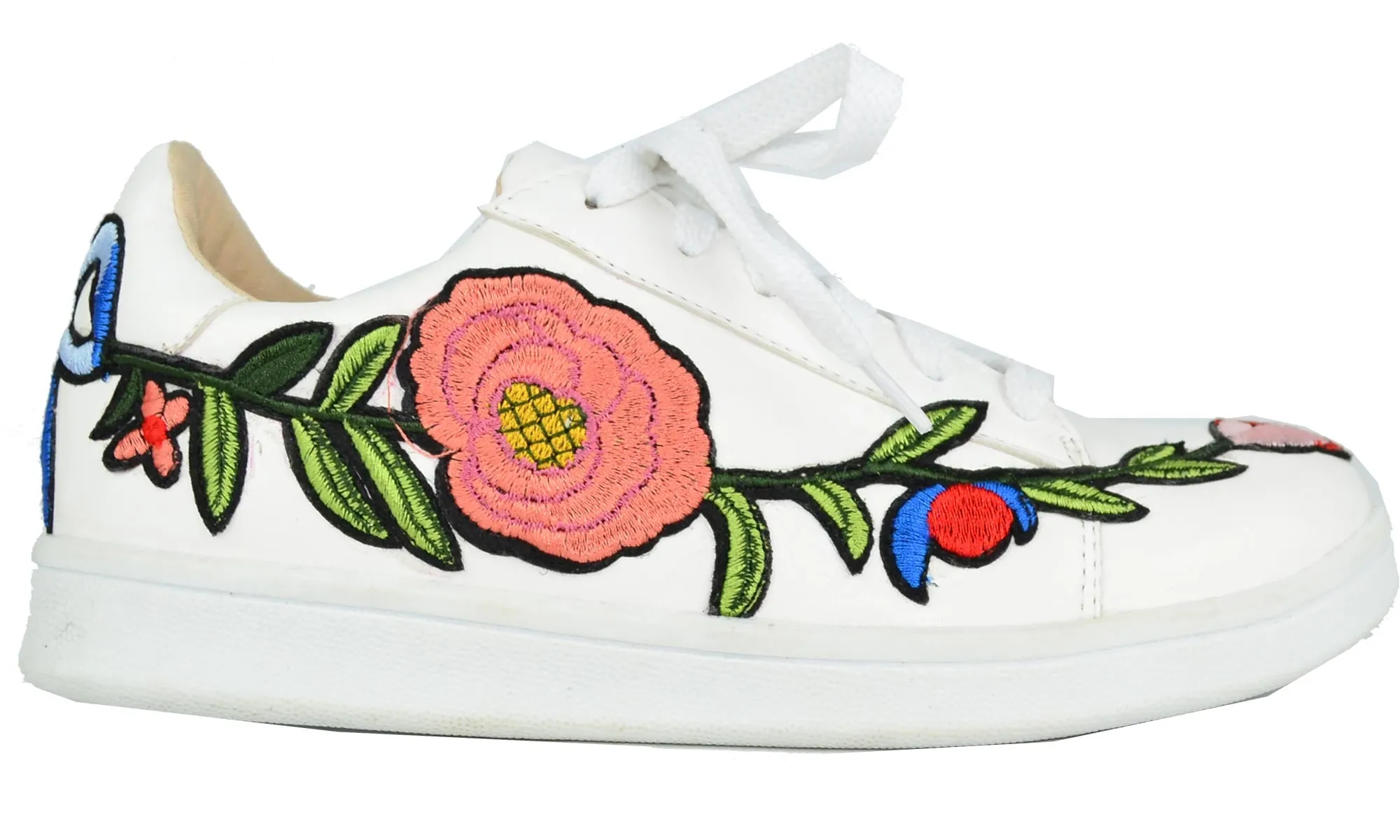 Chase & Chloe Women's Floral Embroidered Platform Fashion Sneakers