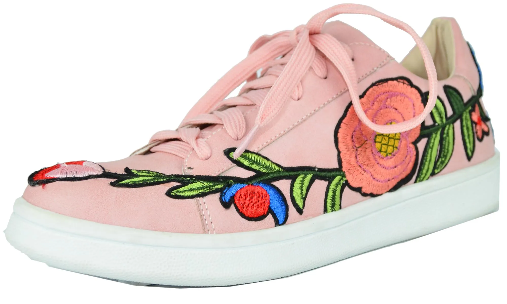 Chase & Chloe Women's Floral Embroidered Platform Fashion Sneakers