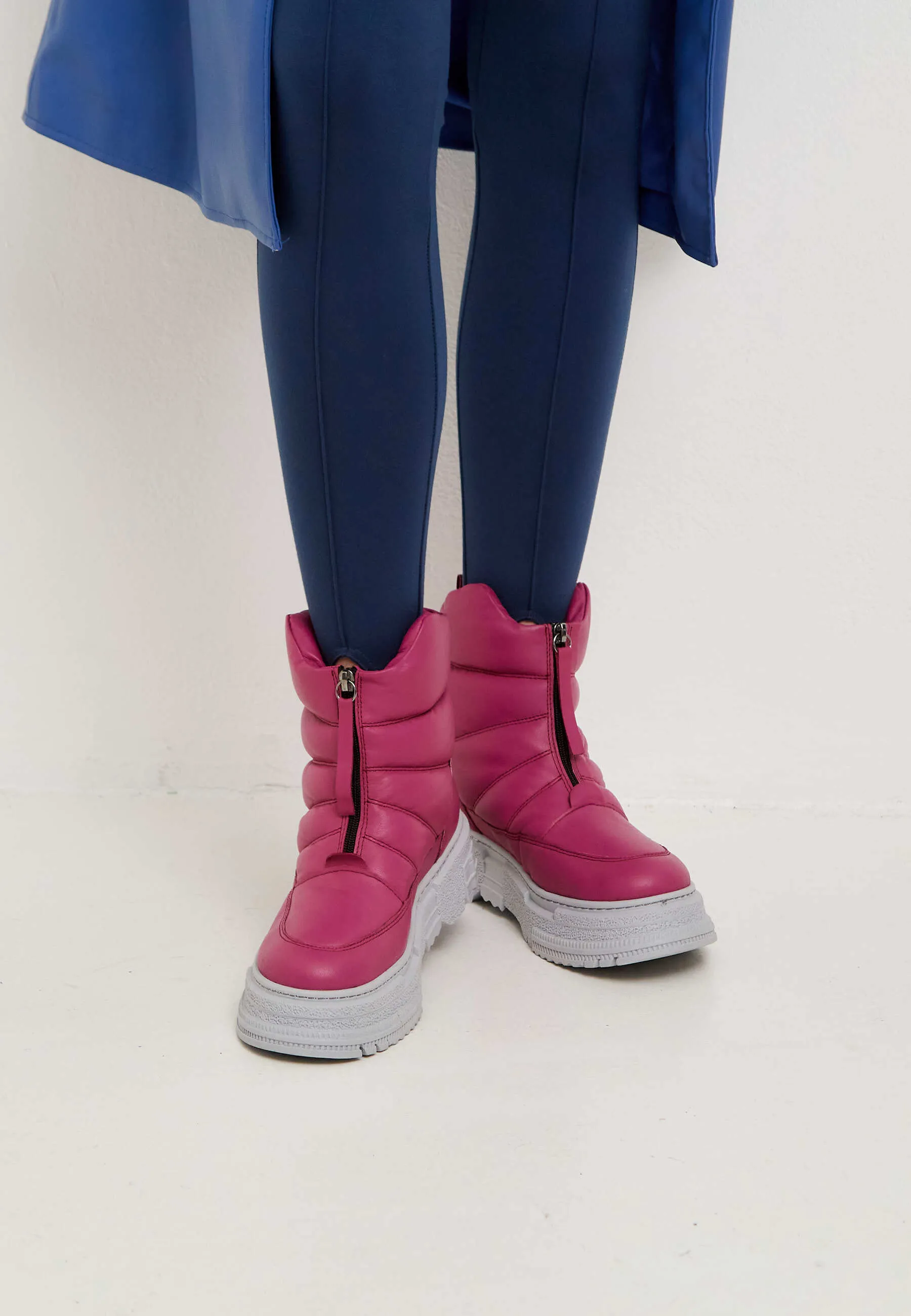 Chunky Quilted Ankle Boots - Fuchsia