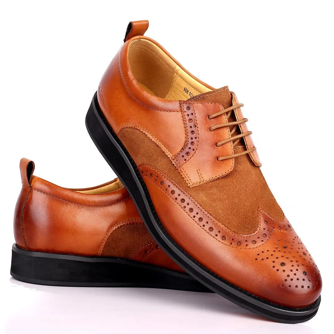 CK Classic Brogue And Half Suede Designed Leather Shoe - Brown