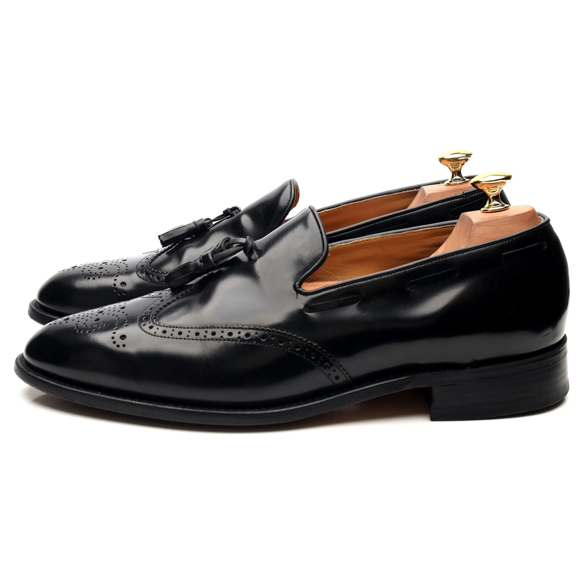 'Clive' Black Leather Wing Cap Tassel Loafers UK 10.5 F