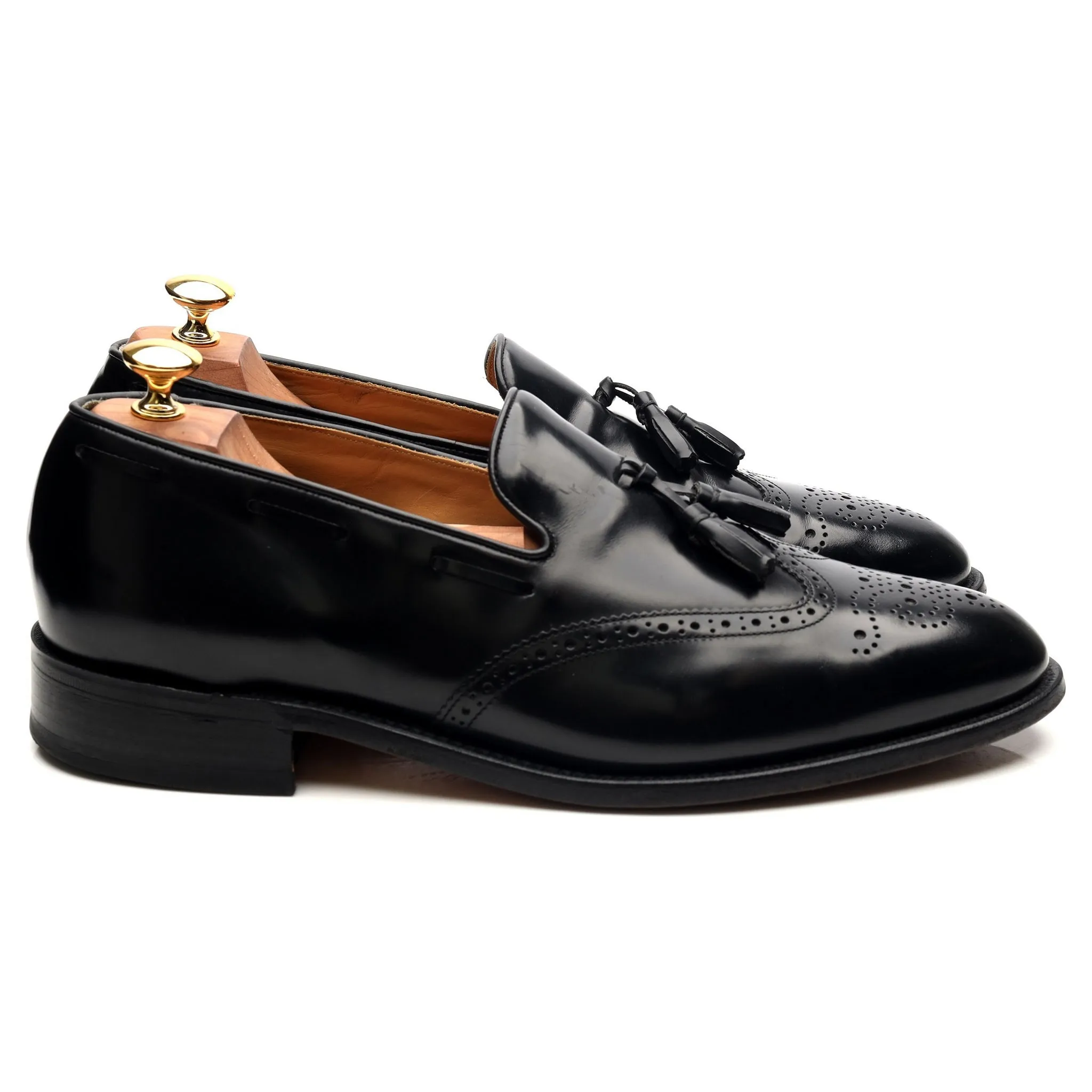 'Clive' Black Leather Wing Cap Tassel Loafers UK 10.5 F