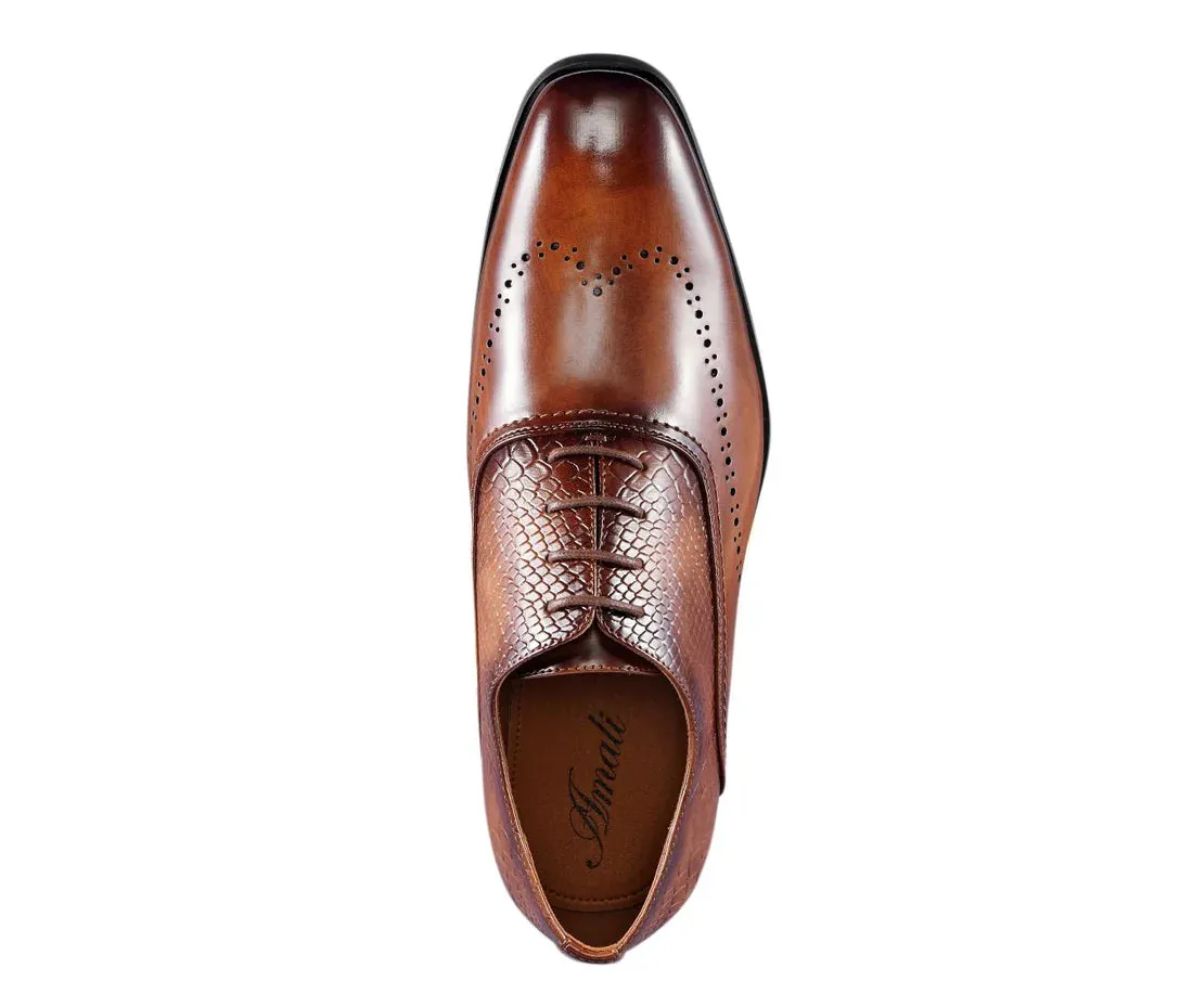 Cognac Men's Wingtip Leather Oxford Lace-Up Formal Dress Shoes