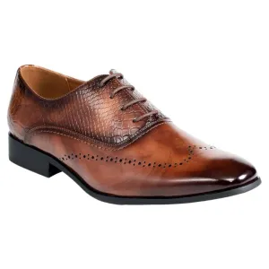 Cognac Men's Wingtip Leather Oxford Lace-Up Formal Dress Shoes