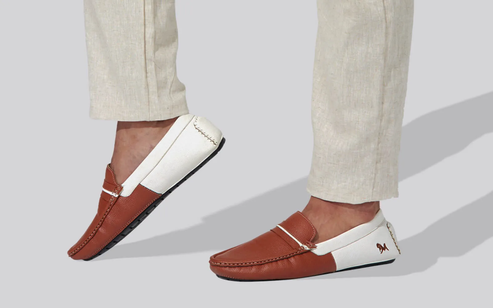 Color Block Loafers : White-Tan