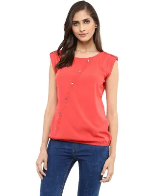 Coral Top With Fake Shoulder-Tab