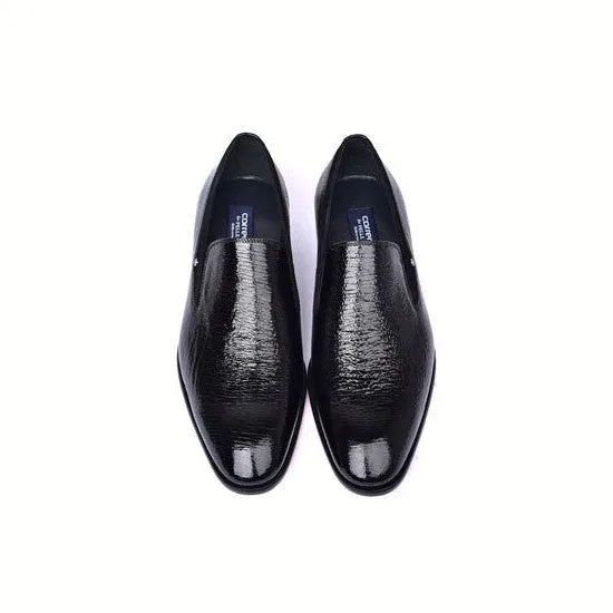 Corrente C00011-7358 Men's Shoes Black Polished Leather Slip-On Formal Loafers (CRT1483)