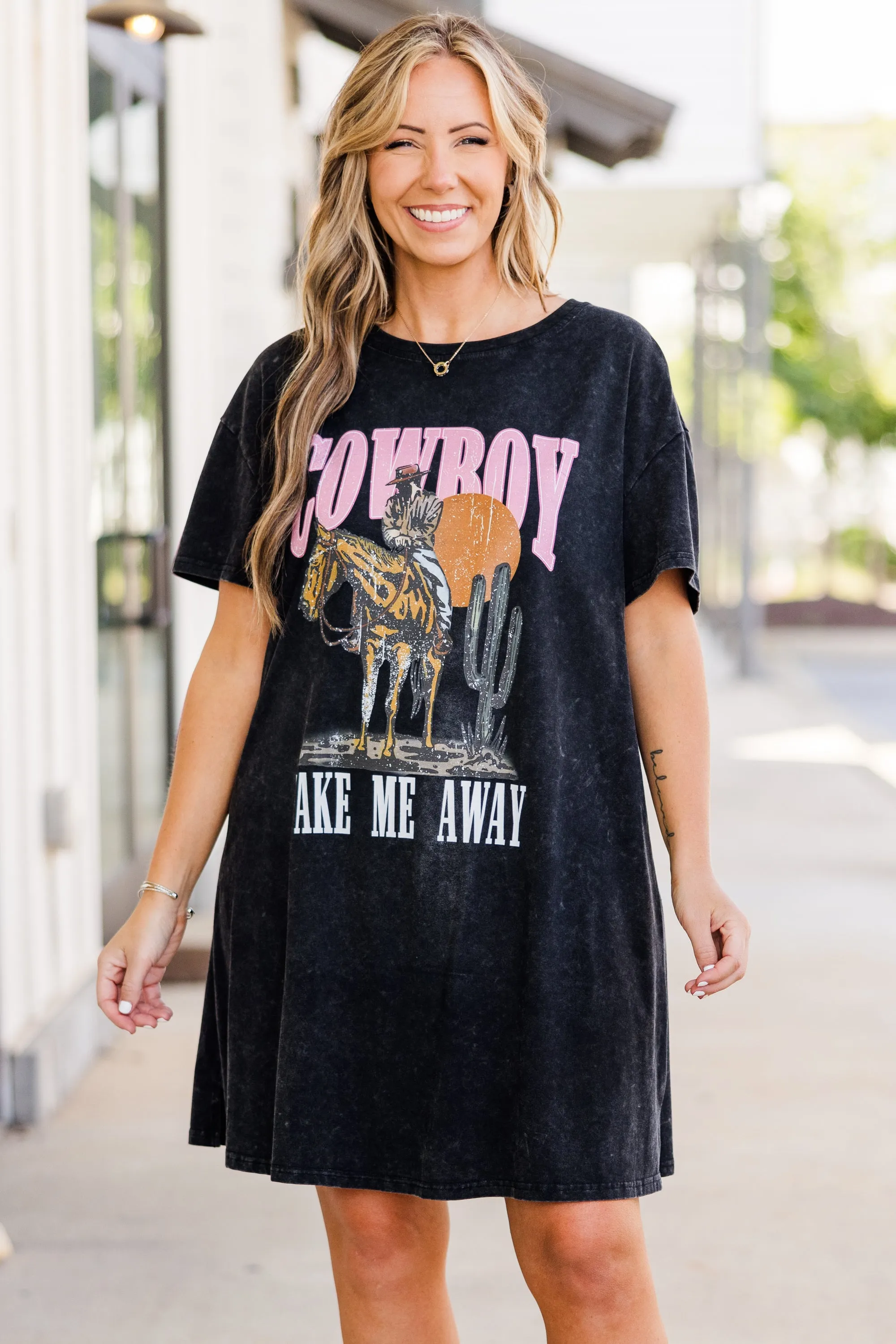 Cowboy Take Me Away T-Shirt Dress, Black