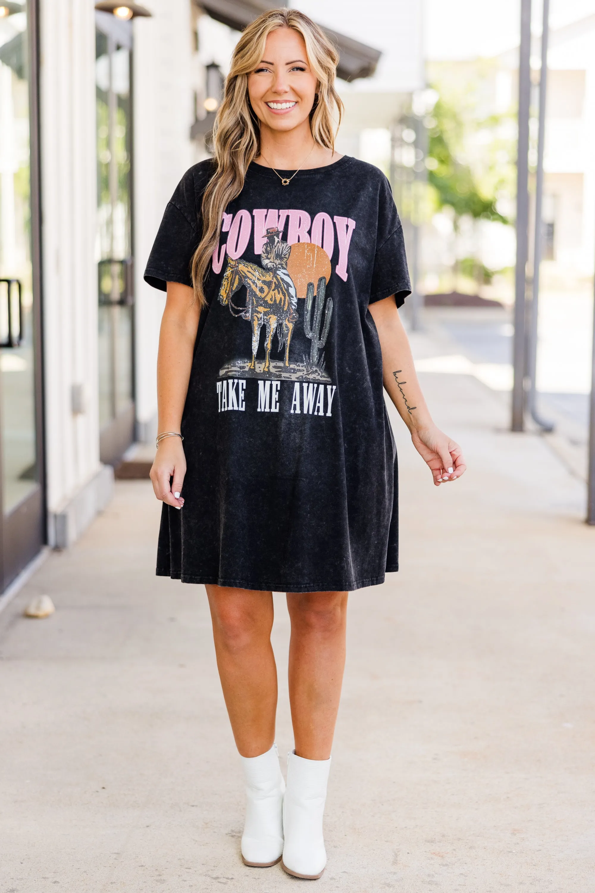 Cowboy Take Me Away T-Shirt Dress, Black