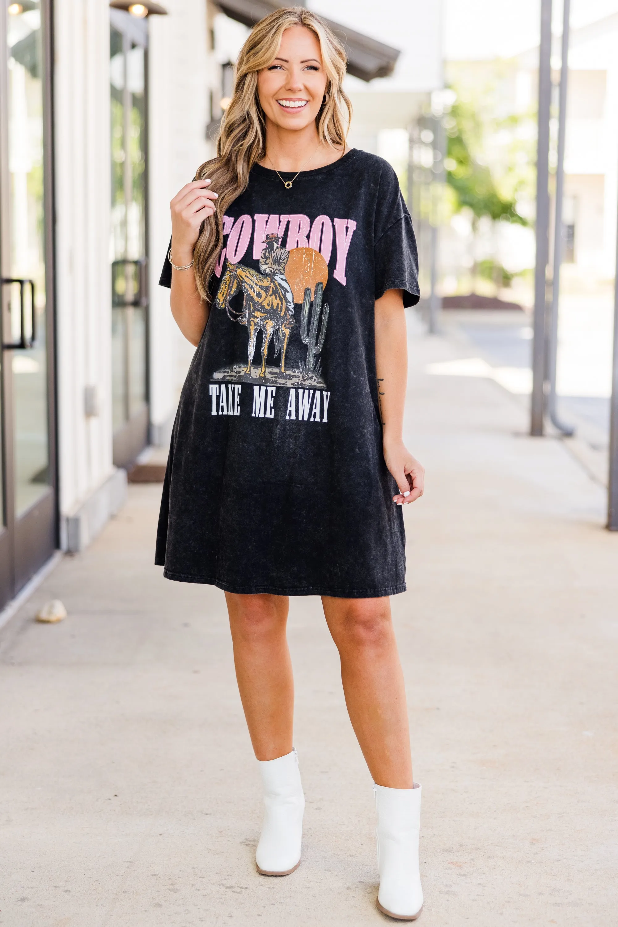 Cowboy Take Me Away T-Shirt Dress, Black