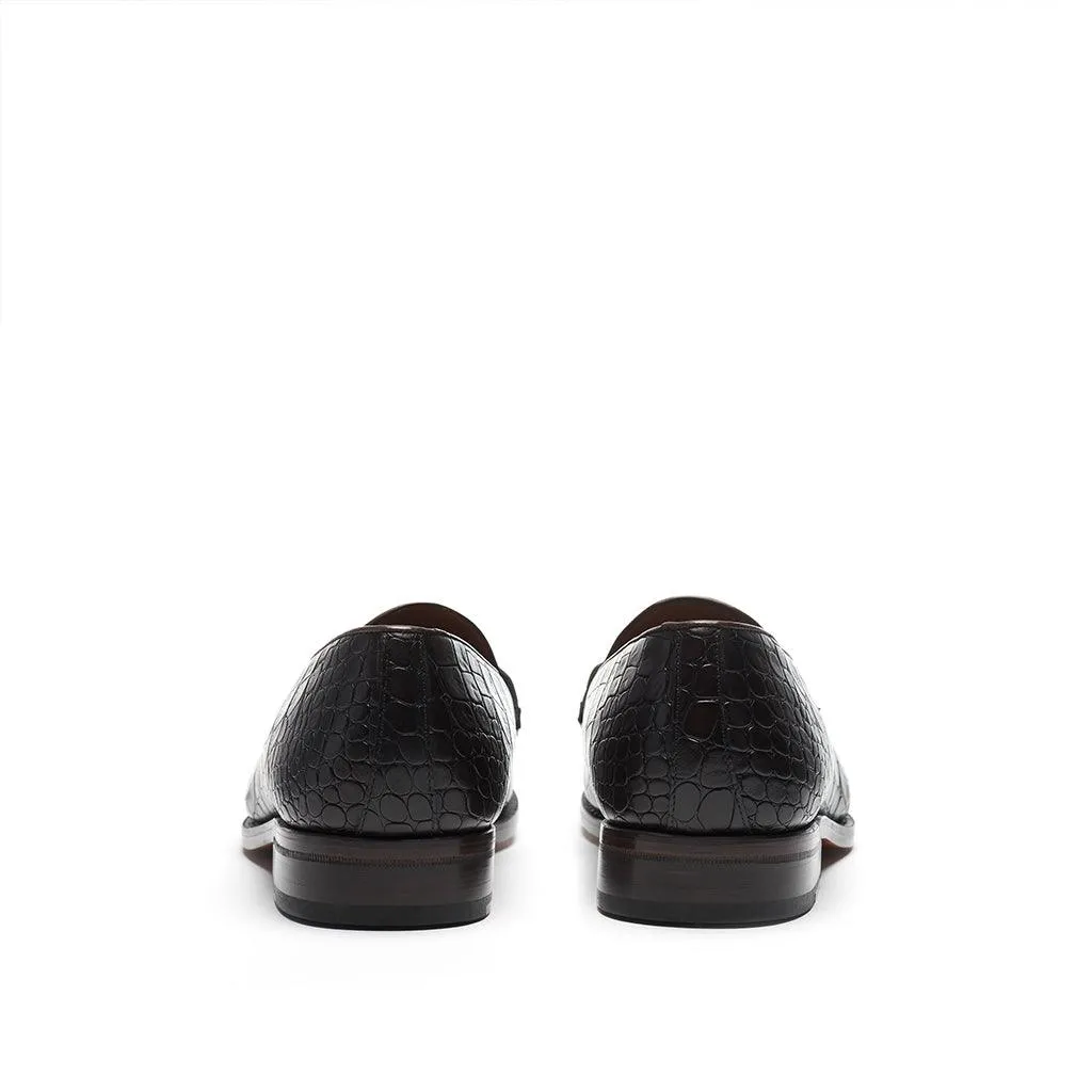 Dark Brown Croco Web Stripe Loafer