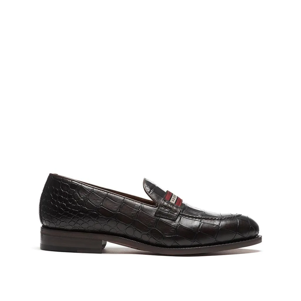 Dark Brown Croco Web Stripe Loafer