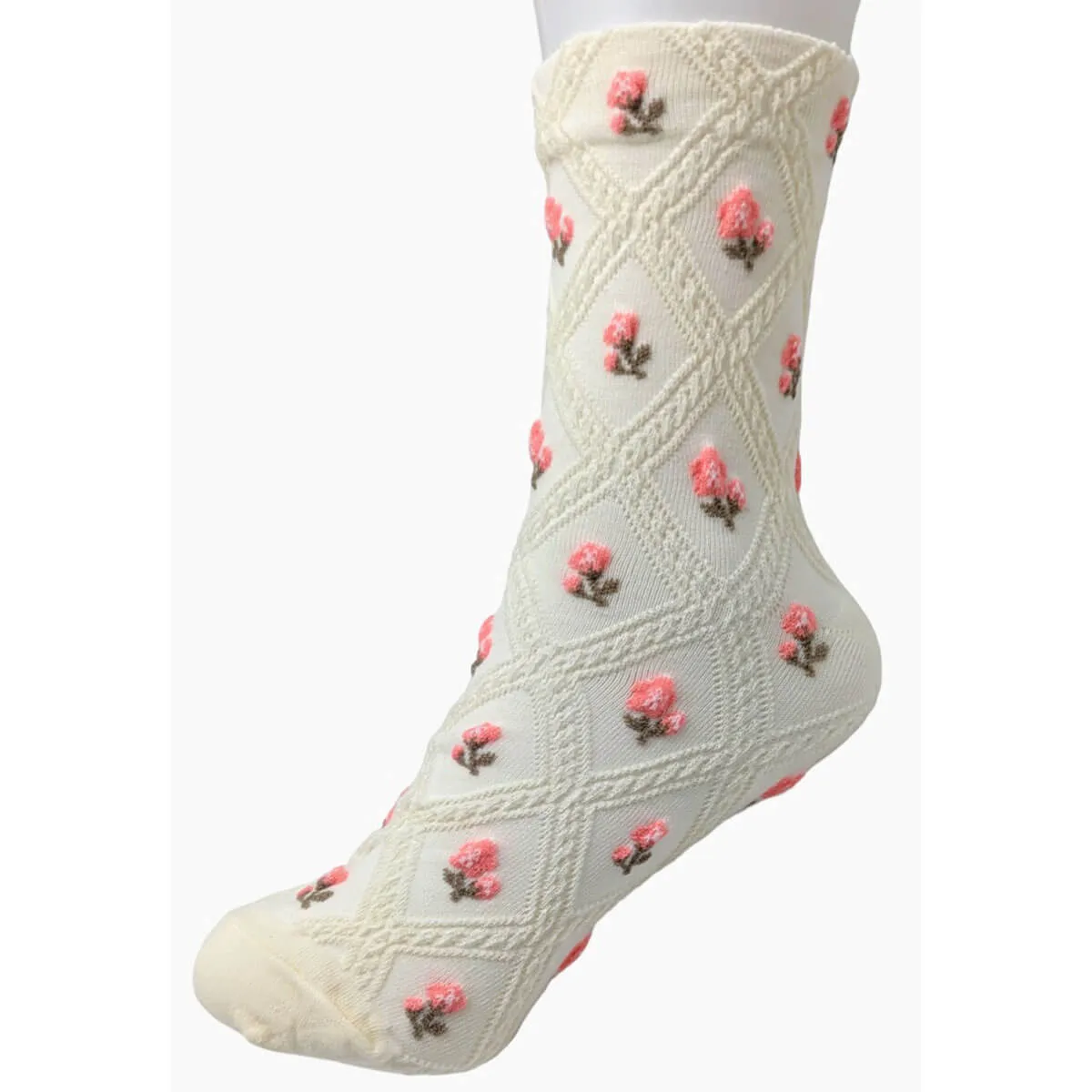 Diamond Flower Half Crew Socks