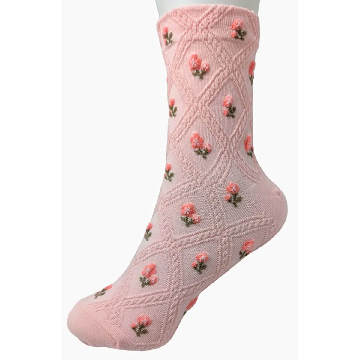 Diamond Flower Half Crew Socks