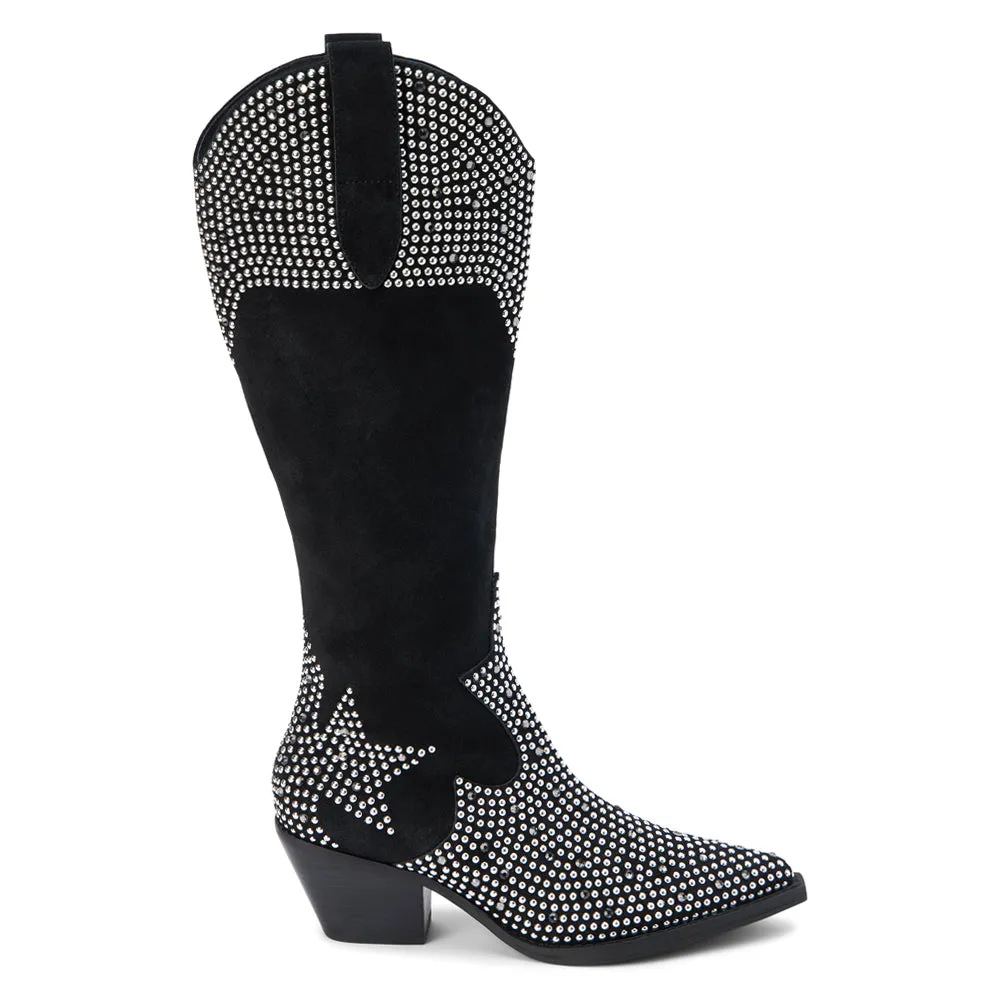 Dumplin Rhinestone Studded Pointed Toe Cowboy Boots