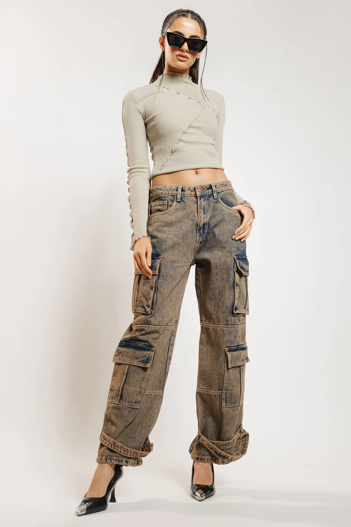 Earthy Tinted Cargo Jeans