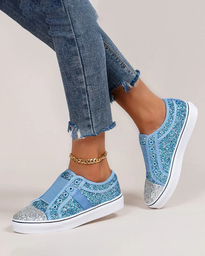 elveswallet Sequin Colorblock Slip-on Canvas Shoes