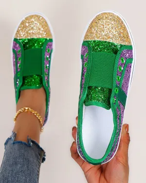 elveswallet Sequin Colorblock Slip-on Canvas Shoes